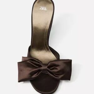Zara Brown Satin Bow Mules- Size (41)